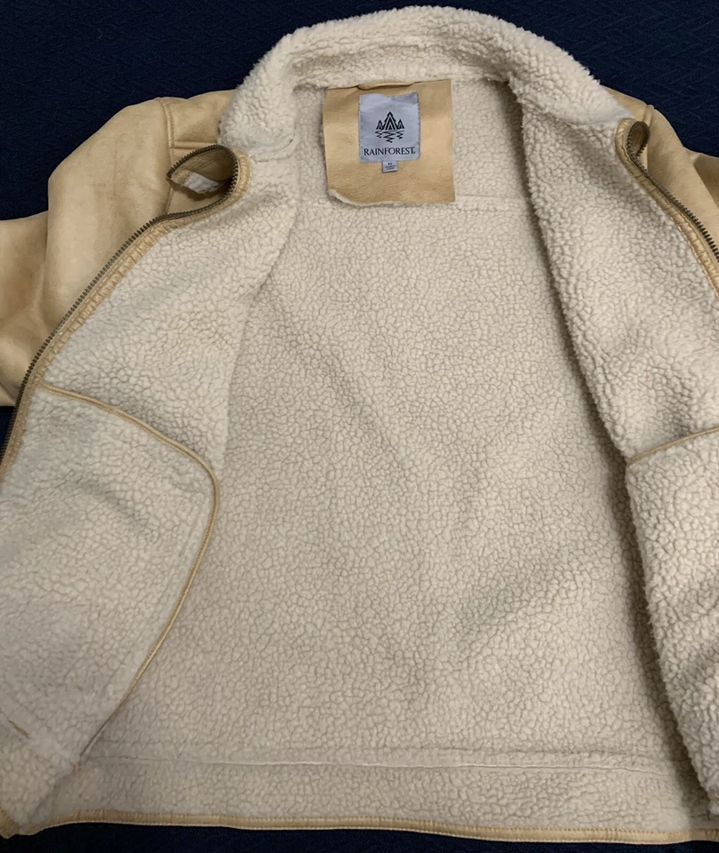 Rainforest SHERPA LINED BOMBER JACKET: Mens XL • Full-Zip • Tan • Faux Leather - Image 3 of 4