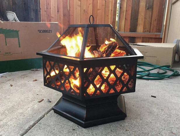 Fogón de acero para patio exterior - 24" en forma hexagonal chimenea de patio trasero leña Foto 3 de 3