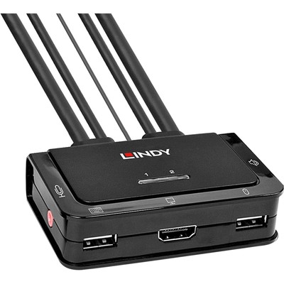 Lindy 2 Port Kabel KVM Switch, HDMI 4K60, USB 2.0 & Audio, KVM-Switch, schwarz