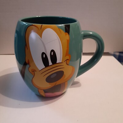 Disney - Authentic Parks Pluto  WOOF!  Coffee Mug Teal Barrel Shaped - 16 oz