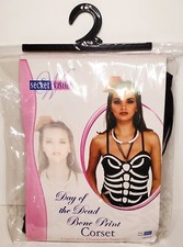 SECRET WISHES Halloween Day of the Dead Bone Print Corset Costume Size Plus