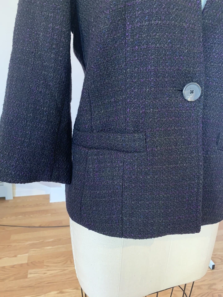 Jaqueta Blazer Coldwater Creek Feminina Roxa Tweed Botão Frontal Nova Com Etiqueta Tamanho 4-6 - Imagem 2 de 4