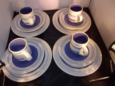 12 Pc Pfaltzgraff Rio Dinner Salad Plates Mugs Set Blue Bands