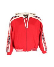 Gucci Web-trimmed Zip-up Hoodie In Red Cotton Intl