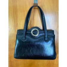 Vtg JR Black Leather Handbag Top Handle Purse Made in USA
