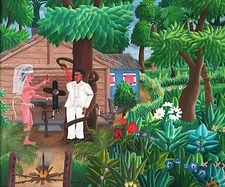 "Marriage Ceremony" by A.M. Maurice - Naive Haitian Art - 24 inches x 20 inches