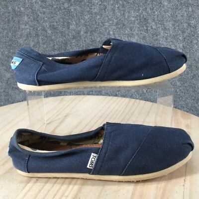 Toms Shoes Womens Slip On Loafers Blue Canvas Round Toe