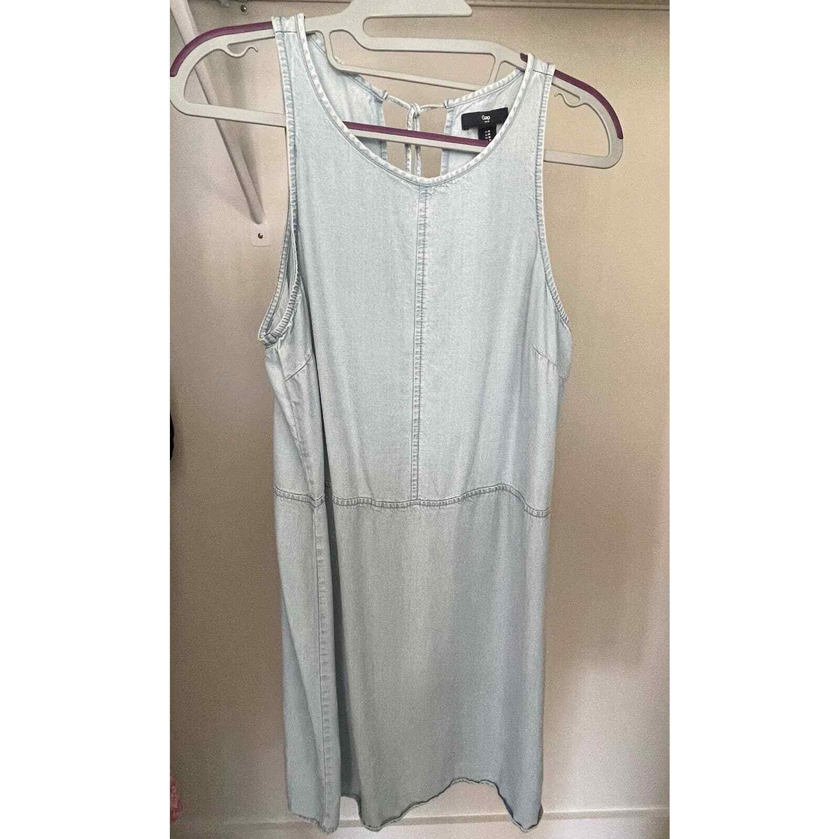 gap sleeveless denim dress soft, lightweight shift knee length light blue Sz Med Learn more at gapinc Size:L /US 6 Denim mini dress styleattribute-one shoulder top Manhattan Comfort Clifford 6