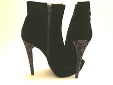 New Faux Suede Black Bling Heel Booties