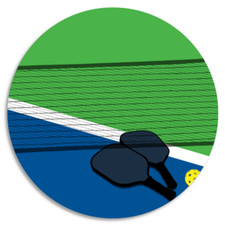 Pickleball Rackets and Net - Circle Sticker Decal 3 Inch - Sport Game Dink