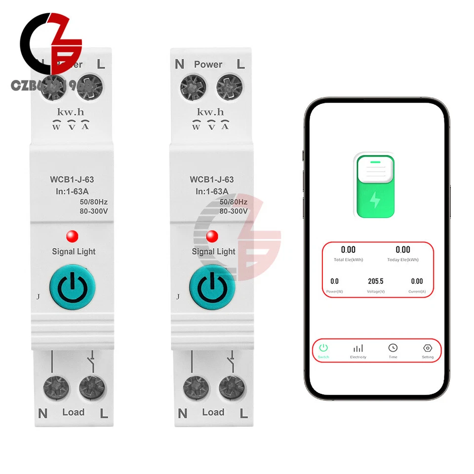TUYA WIFI Smart Circuit Breaker 63A 220V Switch Metering Overcurrent Protection