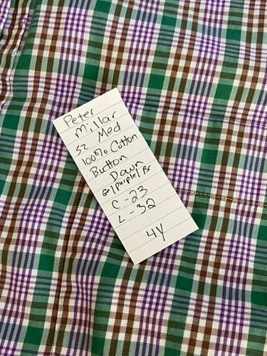 Peter Millar Herren grün lila kariert Knopfleiste Hemd Medium 100 % Baumwolle lang... - Bild 9 von 9