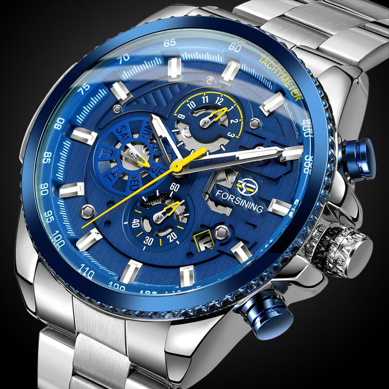 Mens Sub-dial Date Week Months Automatic Mechanical Stainless Steel Luxury Watch