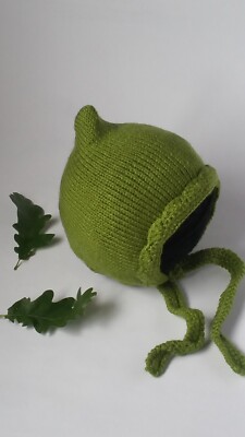 NEU Baby Kleinkind grün handgestrickt gehäkelt Mütze Beanie Mütze Pixie Kopfwärmer