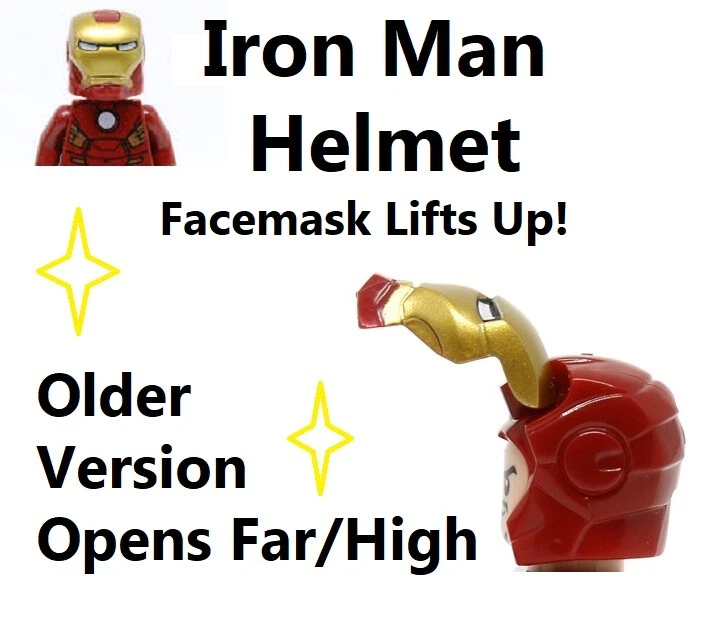 LEGO Iron Man Helmet Ironman Face Shield Lifts Up Older Version Marvel Gold