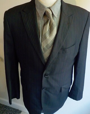 PAUL SMITH London Pinstriped 2 Button Wool Blazer SZ 40R Black