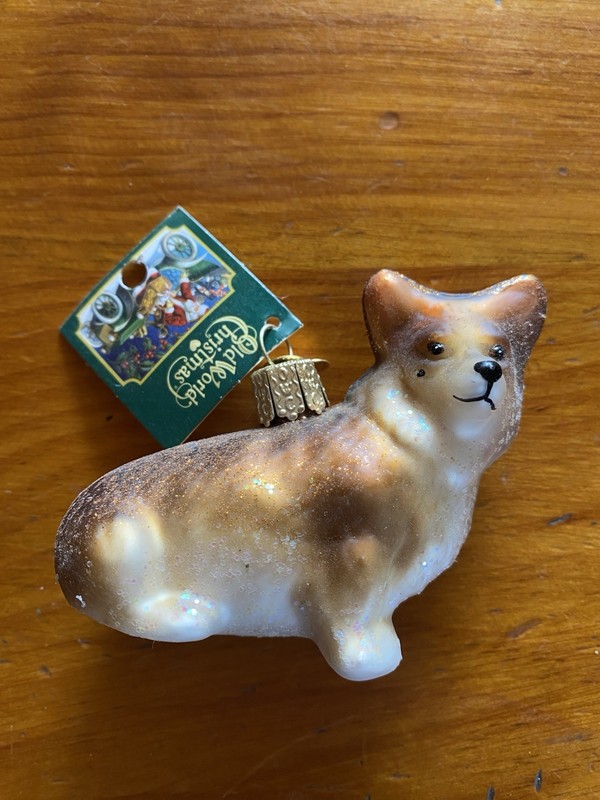 Old World Christmas Pembroke Welsh Corgi Glass Hanging Glitter Ornament 10022