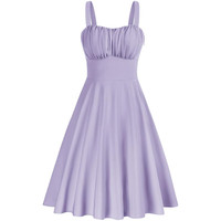 Damen Sommerkleid Midi Ausgestellt A-Linie Abendkleid Violett S