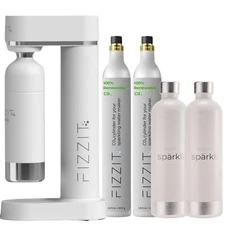 White Stainless Steel Sparkling Water Maker w/ 2 CO2 Cylinder&2 Reusable Bottles