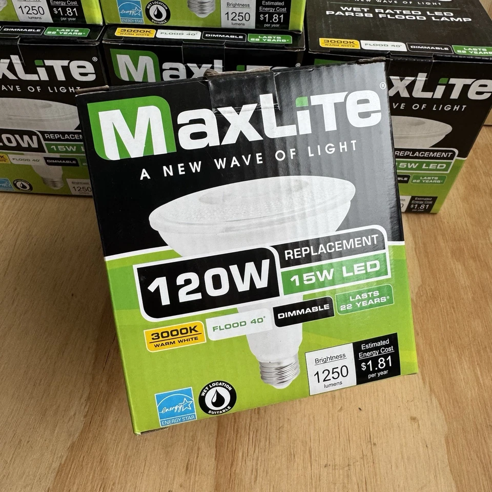 6x Maxlite PAR38 3000k Warm Flood LED Light Bulb 1250 Lumens 15W NEW LOT - Image 2 of 4