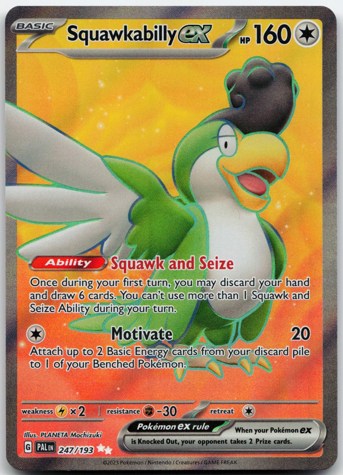 SQUAWKABILLY EX 247/193 ULTRA RARE PALDEA EVOLVED POKEMON HOLO MP