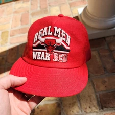Vintage 90s Chicago Bulls Snapback Hat Real Men Wear Red Made In USA Jordan