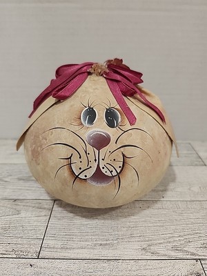 Easter Gourd Hand Painted Bunny 5.5 X4.5  Cute Face Floppy Ears Bow