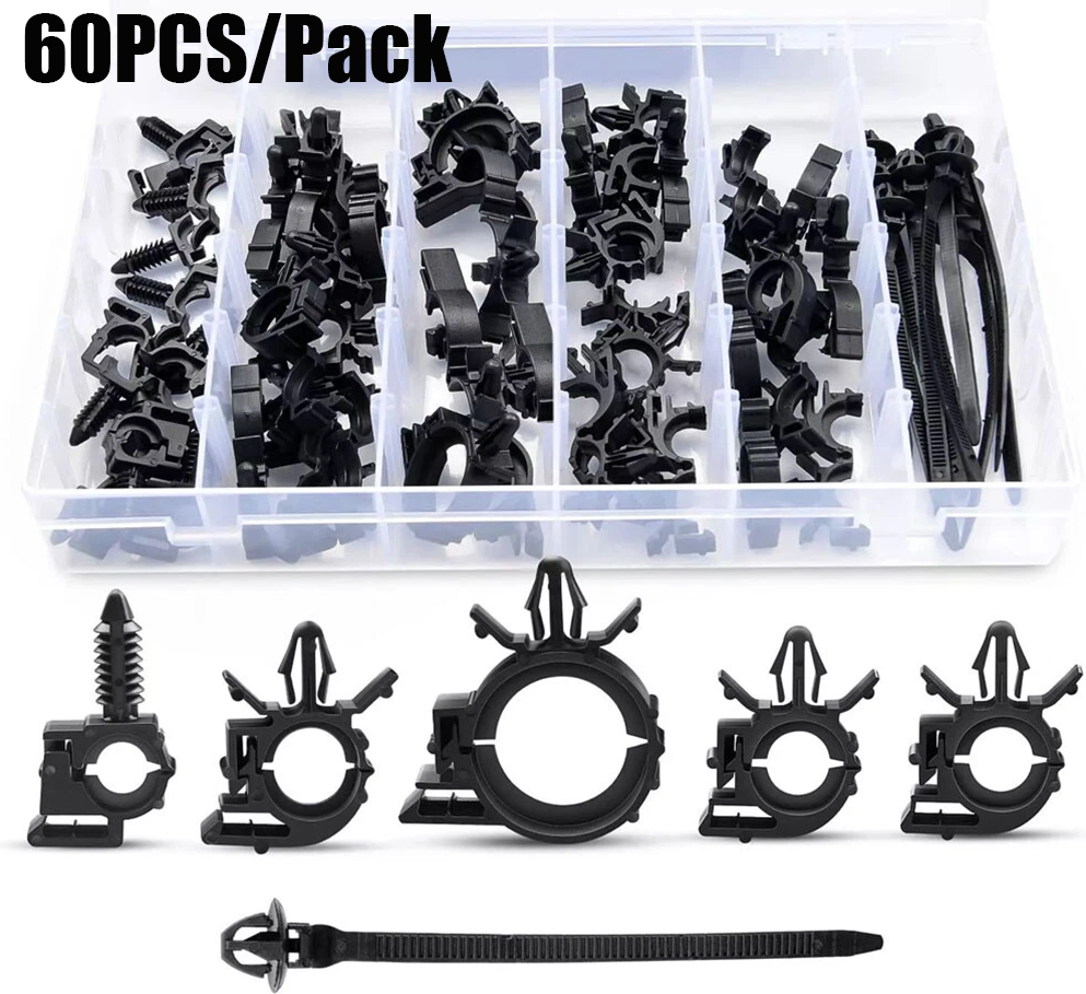 60Pcs Automotive Car Wire Loom Routing Clip Wiring Harness Assortment Kit 6 Size