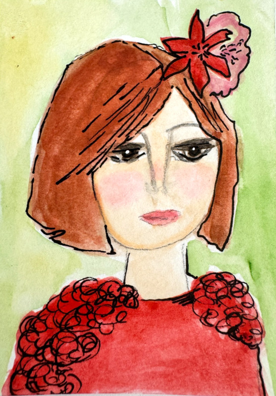 Aceo Original Painting, Abstract, lady, Gouache, OOAK , 2.5 x 3.5, mini painting