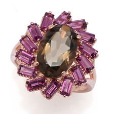 Rose Gold Plated Choice of Gemstone Oval  Baguette Cluster Halo Ring