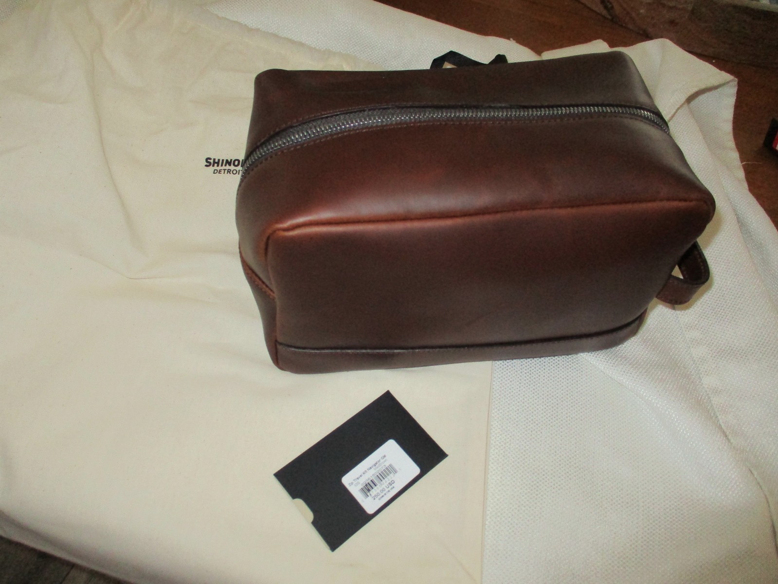 Shinola Detroit Men's Brown Leather Travel Dopp Kit Toiletry Case with Zip Closure