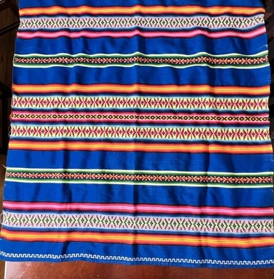 Vintage Andean Aguayo Blanket - Hand Woven Peruvian Wool Textile Art - 40  X 42 
