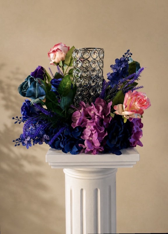 Elegance Faux Floral Centerpiece with Crystal Candle Holder
