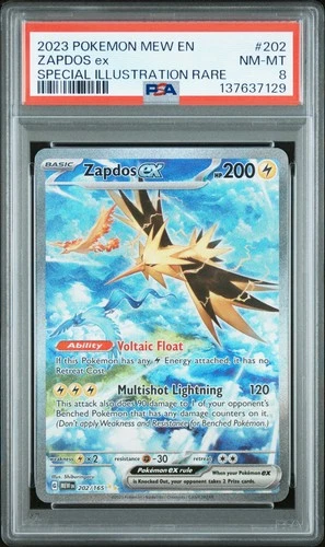 2023 POKEMON MEW EN-151 SPECIAL ILLUSTRATION RARE #202 ZAPDOS EX PSA 8