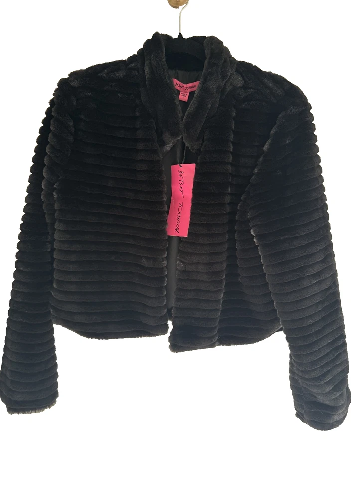 BETSEY JOHNSON Size L Faux Fur Coat NWT Mob Wife Going Out Y2K Rave Coquette - Image 2 of 4