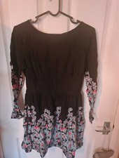 Black Floral patterned contrast flattering Asos petite summer dress size 8