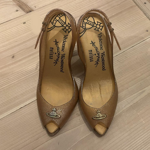 Vivienne Westwood Melissa Rubber Pumps Heels Women US7.0 Gold Color