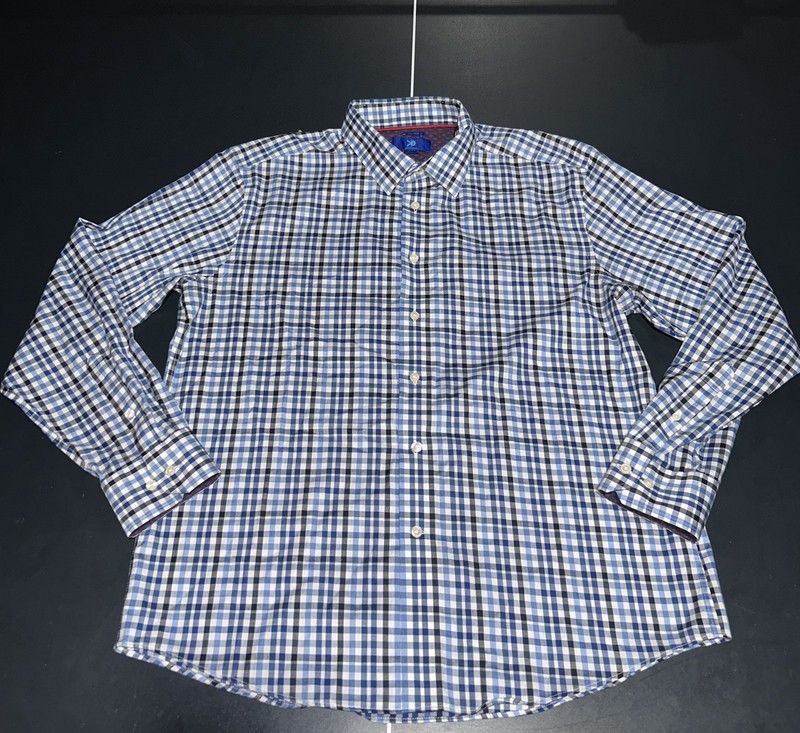 Egara Men's Blue Check Non-Iron Cotton Long Sleeve Button-Down Shirt XL