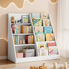 6 Tier Kids Wooden Bookshelf and Toy Storage, Children Toy Organizer with Book S