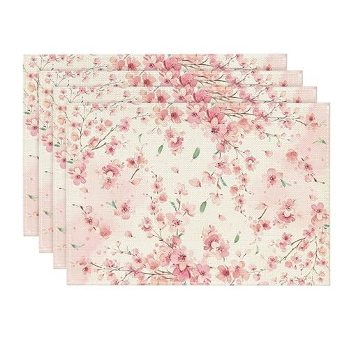 Floral Cherry Blossoms Branches Spring Placemats Set of 4, 12x18 Inch ...