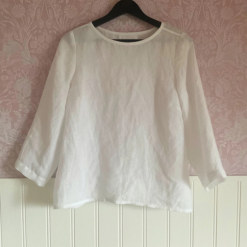 Pure Linen Minimalist Shirt, Japanese Style Blouse, Basic A-line Top Size 12. - Image 2 of 4