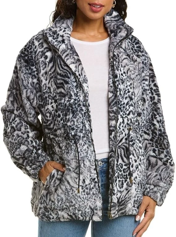 $445 JOHNNY WAS Tamanho G JAQUETA COM CORDÃO DE PELE SINTÉTICA FUMÊ LEOPARDO FORRO DE SEDA - Imagem 3 de 4