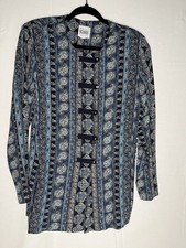 Vtg RM Richards Karen Kwong Size 12 Jacket Asian Blue Paisley Rouleau Loops