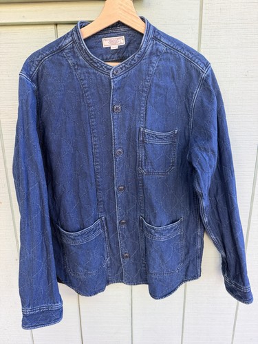 J Crew Wallace & Barnes Chore Denim Jacket Shirt Band Collar Quilted Indigo Sz L
