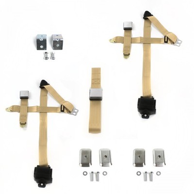 Ford Thunderbird 1967 - 1976 Airplane 3pt Tan Bench Seat Kit w/Brackets 3 Belts 