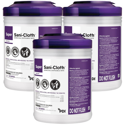 Super Sani-Cloth Germicidal Disposable Wipes Disinfecting 6''x6.75'' 160ct - 3 PK