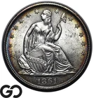 1861-O Seated Liberty Half Dollar Choice Gem BU++, Beautiful Peripheral Toning