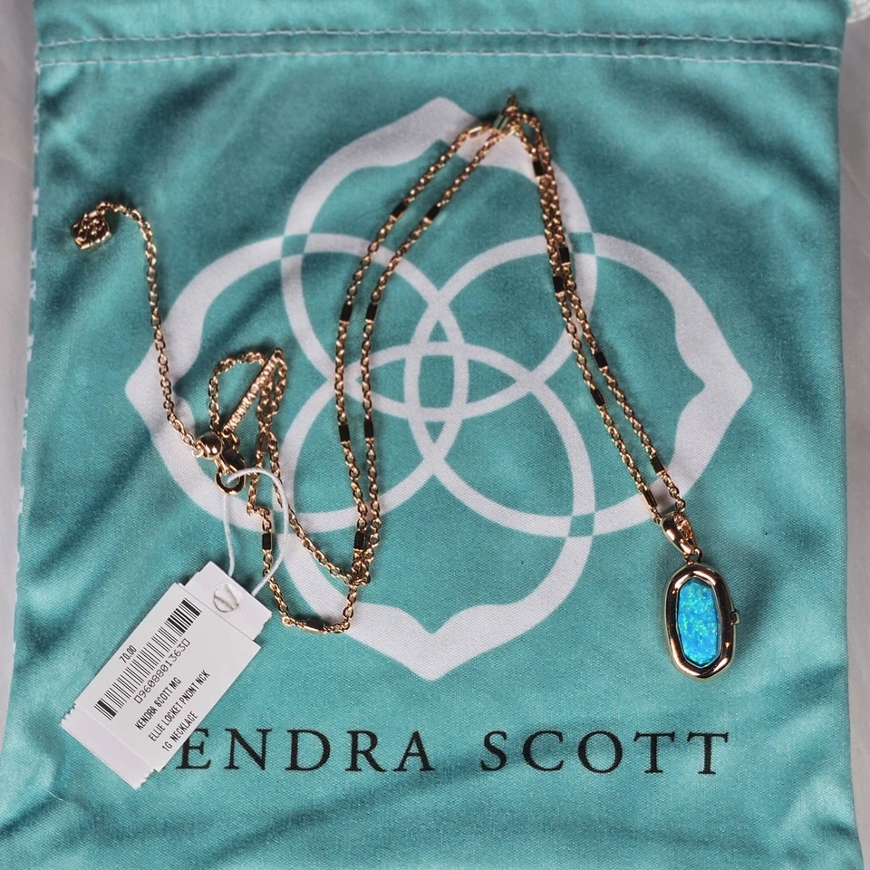 Collar Colgante Medallón Kendra Scott Ellie Azul Kyocera Ópalo Oro Rosa Nuevo con Etiquetas Difícil de Encontrar Foto 2 de 4