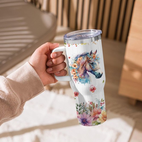 Regalo cavallo: tazza da viaggio in acciaio inox isolata 40 oz con manico - Foto 3 di 6