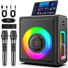 Battery Powered Karaoke Machine with 2 Wireless Mics, 200W PA System